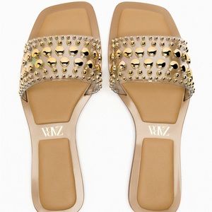 Zara Studded Vinyl Flat Sandals